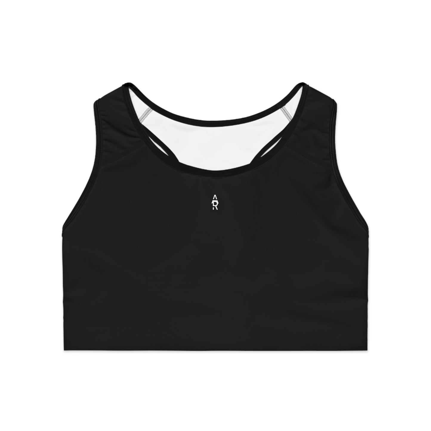 Sporty Black AOP Sports Bra - Comfortable Activewear, Gym Essentials, Fitness Gear, Workout Clothing, Yoga Top