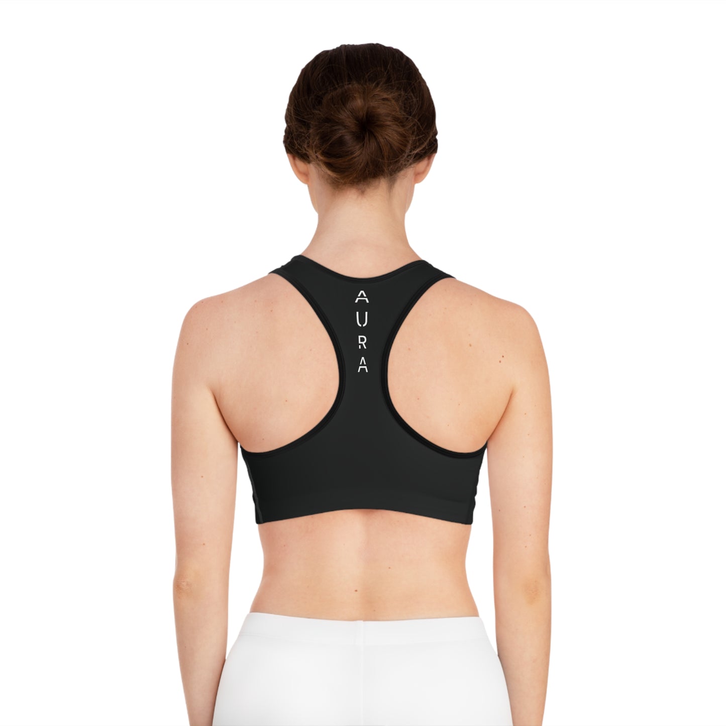 Sporty Black AOP Sports Bra - Comfortable Activewear, Gym Essentials, Fitness Gear, Workout Clothing, Yoga Top