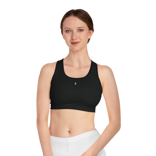 Sporty Black AOP Sports Bra - Comfortable Activewear, Gym Essentials, Fitness Gear, Workout Clothing, Yoga Top